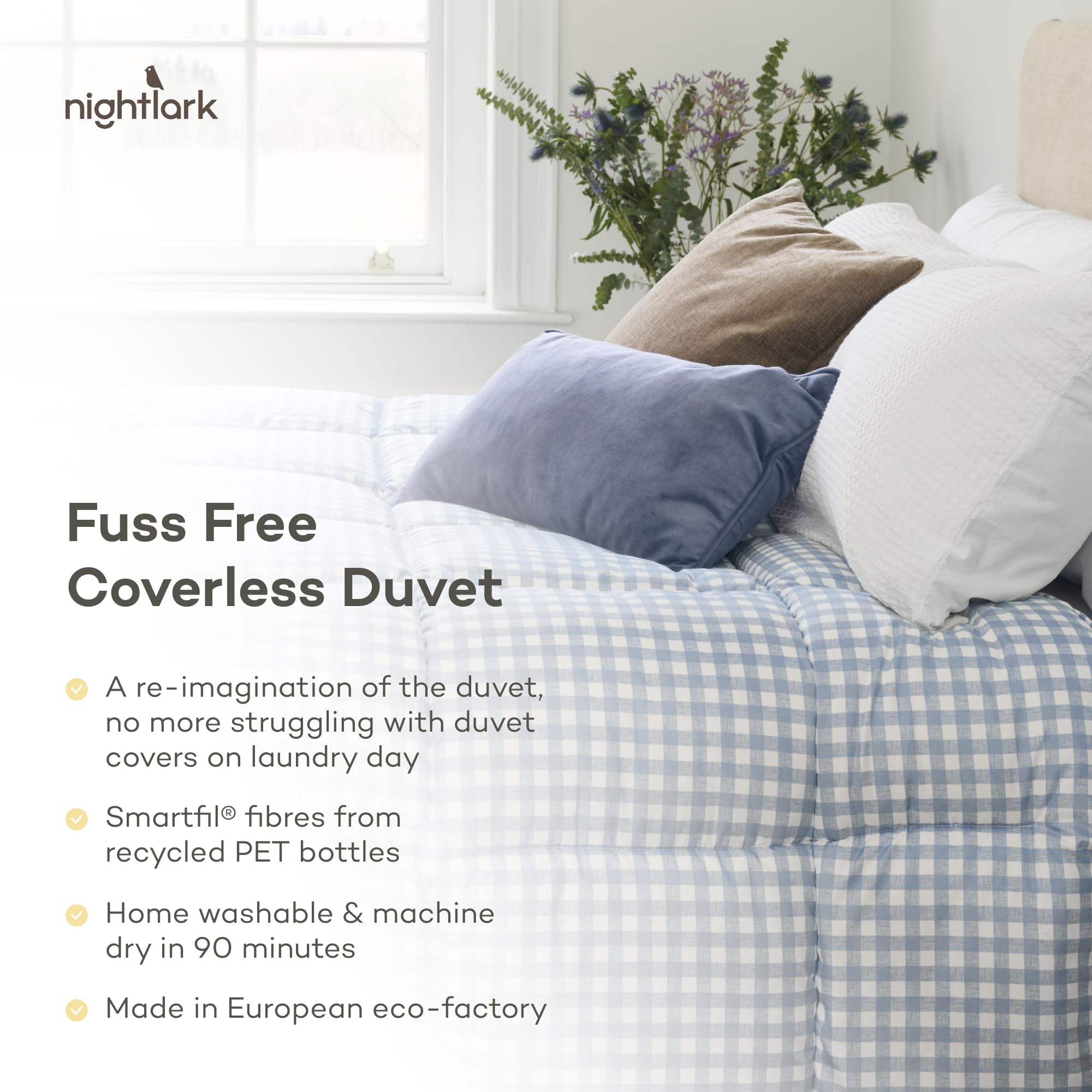 Night Lark - Piumino senza copertura - 4,5 Tog - King - Collezione Gingham - Biancheria da letto di lusso - Anallergico - Lavabile in lavatrice - Blu crepuscolo