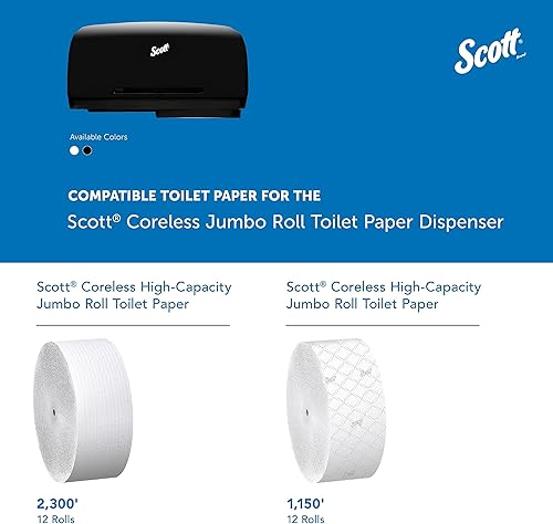 Miniatura 8 de Scott Professional Essential - Dispensador de papel higiénico Jumbo sin núcleo (09608), negro, capacidad para 2 rollos, montado en la pared, grado