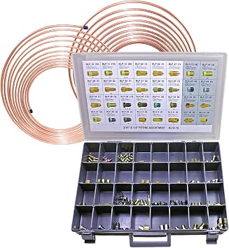 Brake Line Coil and Fitting Assortment Kit, 3/16" x 25, 1/4" x 25