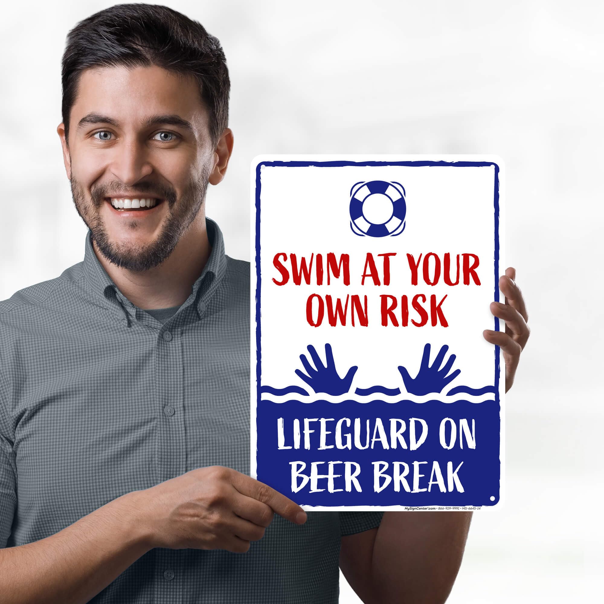 No Life Guard On Duty Sign, Swim at Your Own Risk Life Guard on Beer Break, Funny Pool Sign, 10x14 Inches, 55 mil thick HDPE (high density polyethylene), Made in USA by My Sign Center