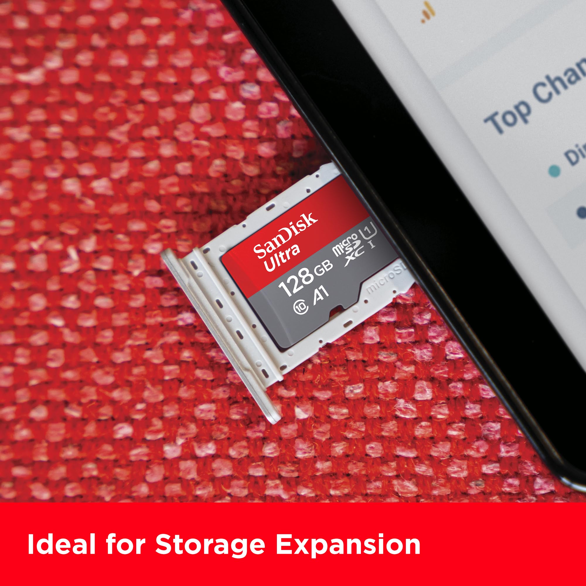 SanDisk Ultra Android microSDXC UHS-I Speicherkarte 128 GB + Adapter (Für Smartphones und Tablets, A1, Class 10, U1, Full HD-Videos, bis zu 140 MB/s Lesegeschwindigkeit) single Pack