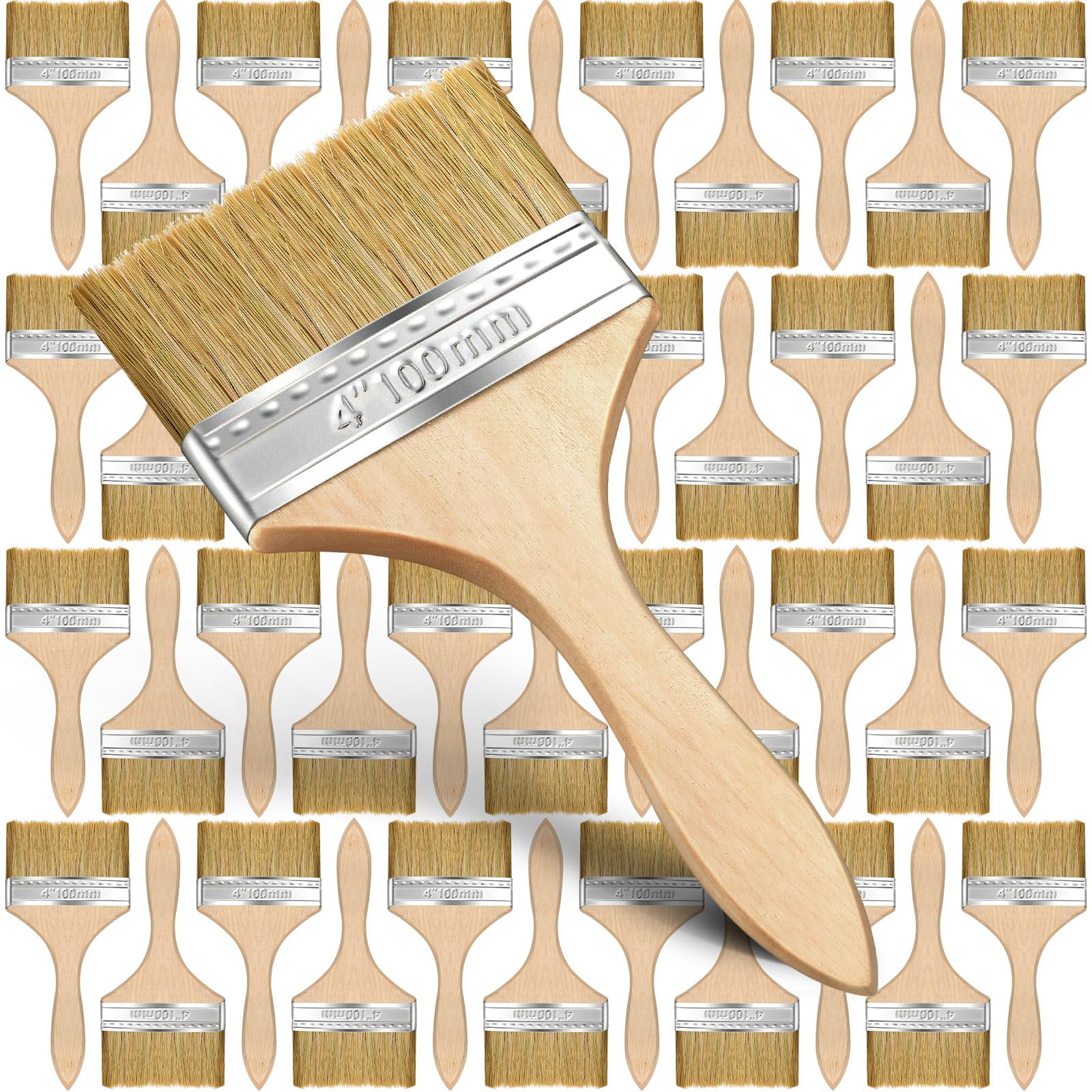 96 Stück Pinsel Trim House Chip Pinsel Flacher Breiter Chip Pinsel Deck Fleckenpinsel mit Holzgriff Weiche Borsten Pinsel zum Malen von Holz Wand Möbel Haushalt Borsten Pinsel (10,2 cm)