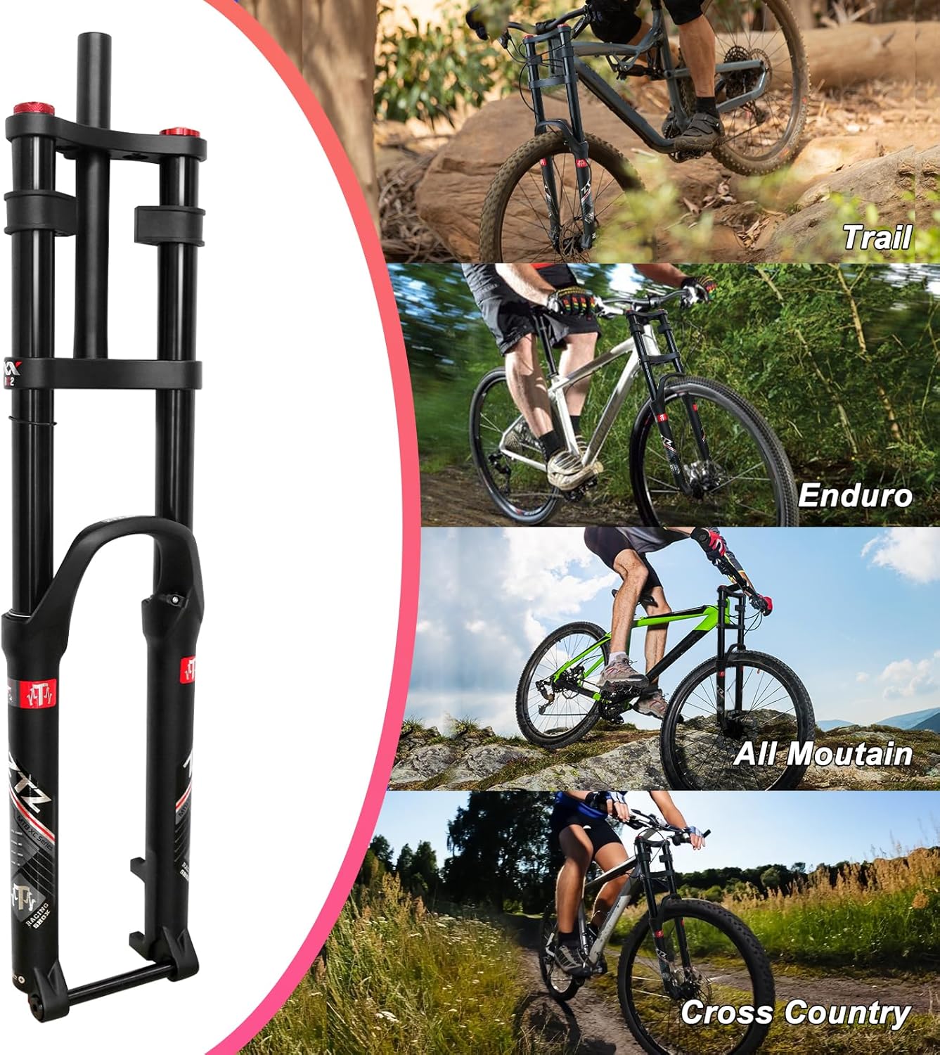 ZTZ 27.5"/29" Thru Axle Boost Mountain Bike Air Suspension Fork，1-1/8 Straight Steerer，15x110mm Thru Axle，Rebound Adjustment,180mm Travel，Downhill Fork for Mountain Bike AM FR DH ect.