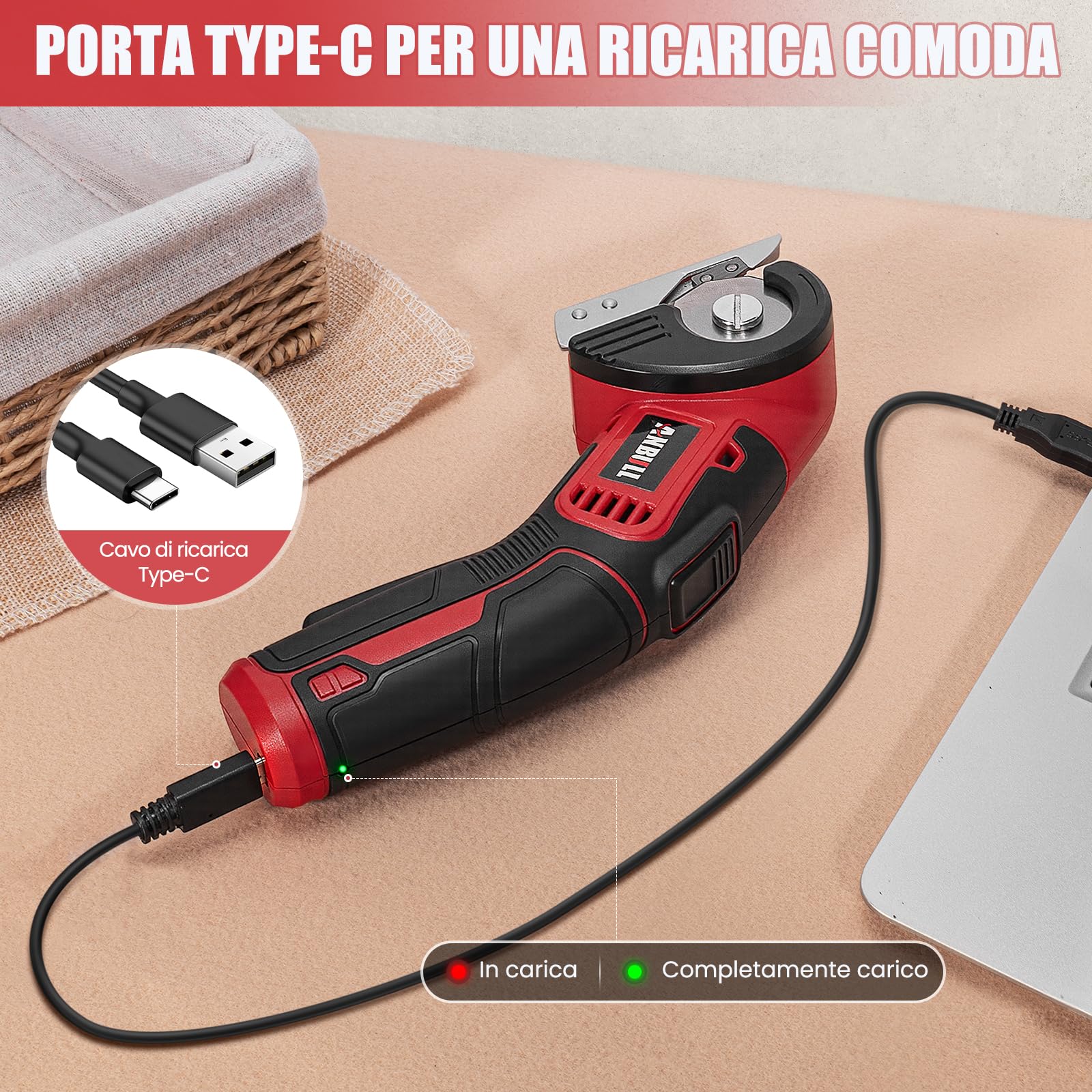 Anbull Forbici Elettriche Senza Fili 4V, Forbici Elettriche per Cartone, Taglierina Elettrica Ricaricabile USB, con 1 lama, Ideale per Tessuti, Pelle e Cartone, Leggere e Sicure per DIY