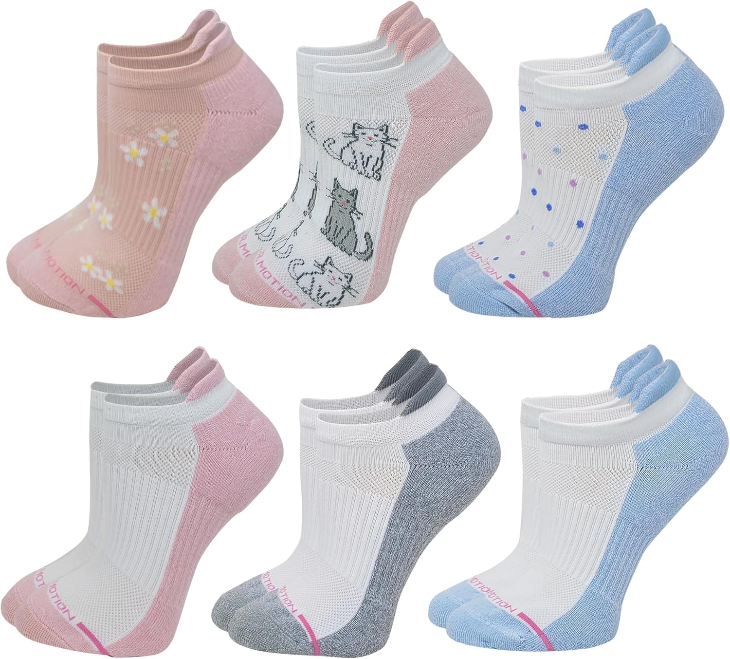 Dr. Motion 6 Pairs Womens Low Cut Ankle Cushioned Breathable Compression Socks
