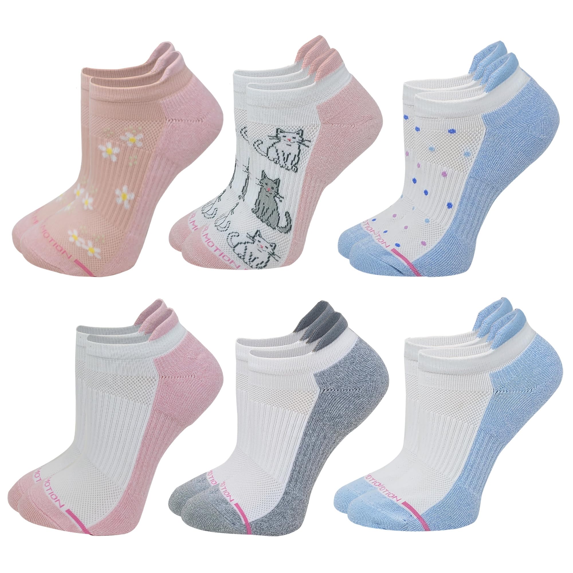 Dr. Motion 6 Pairs Womens Low Cut Ankle Cushioned Compression Socks