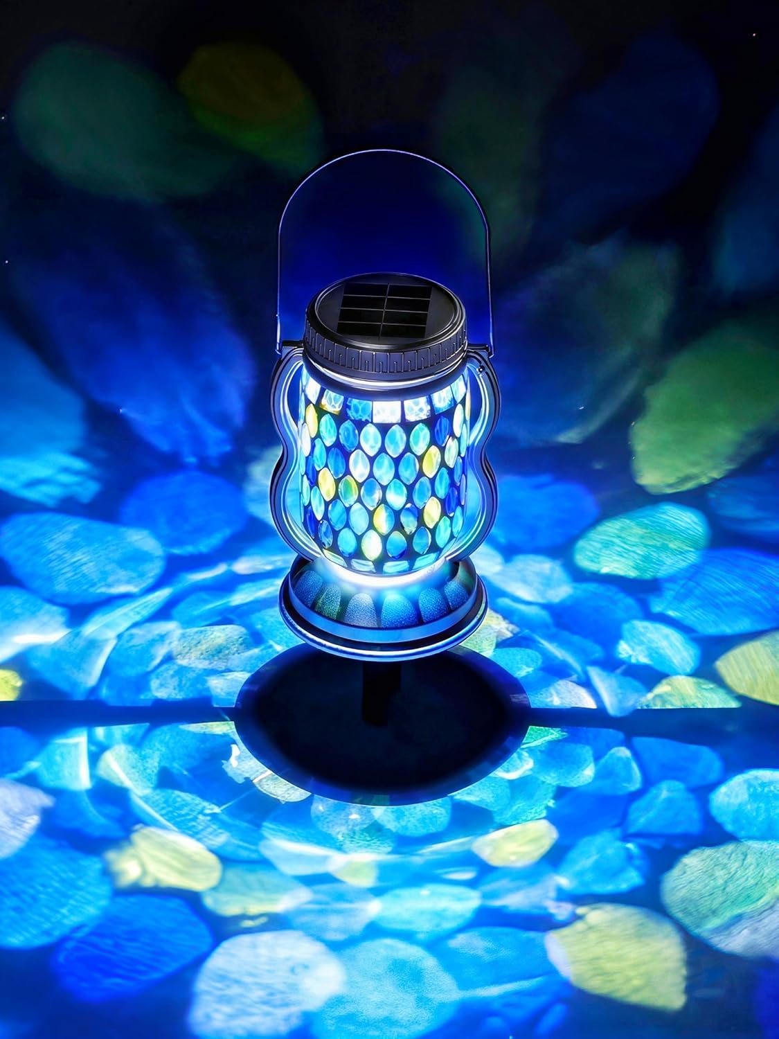 Cooo 2 Pack Mosaic Blue Solar Lanterns Path Lights Solar Lanterns Mosaic Lights Outdoor Waterproof Gifts for Women Mom Grandma Solar Lights Decoration Outside for Yard, Patio, Backyard, Porch