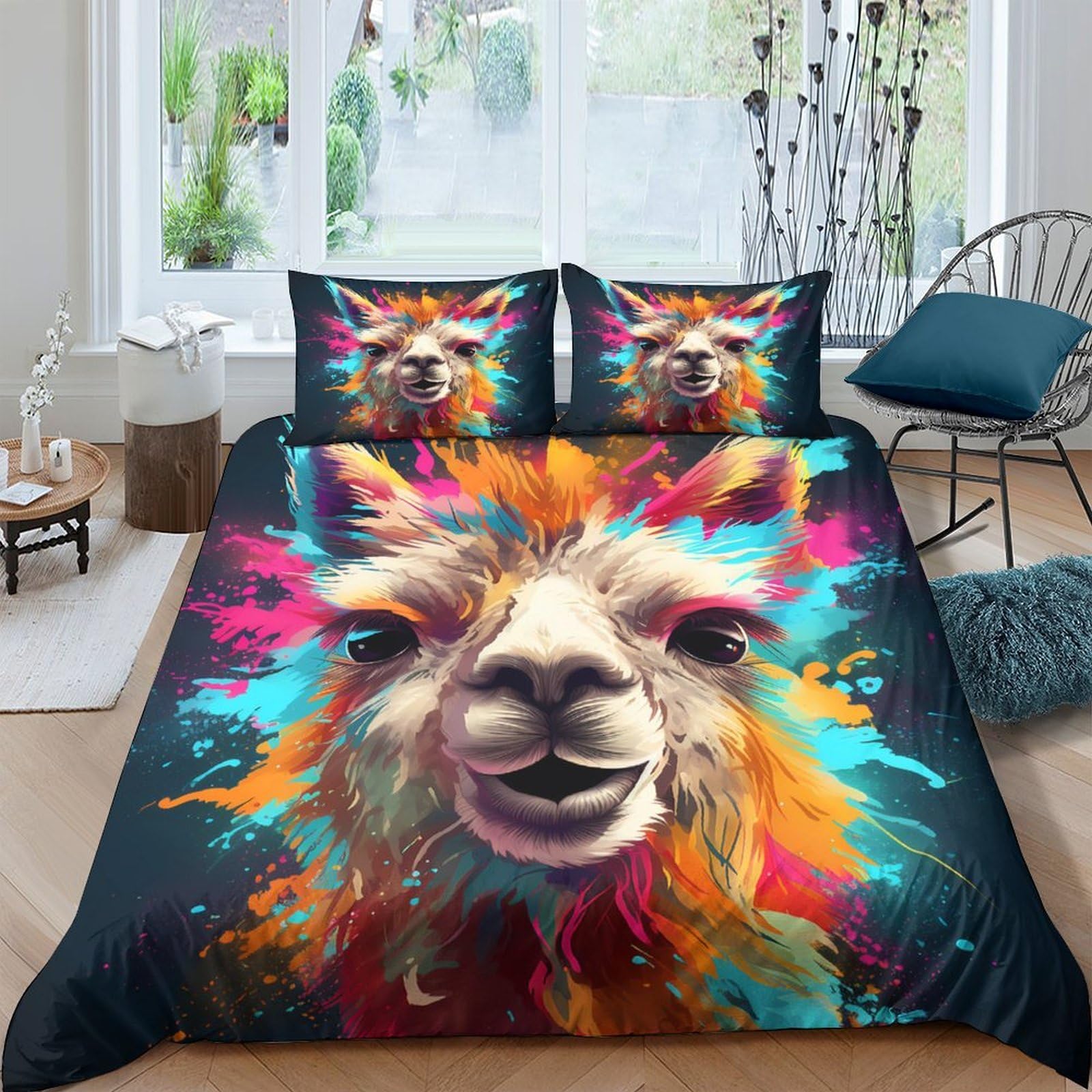 Ctjqhvkz Style-1 3D Printed Colorful Llama Fitted Sheet Microfiber Soft Breathable Abstract Splash Mattress Cover For Bedroom Dorm Decor Single（135X200cm）