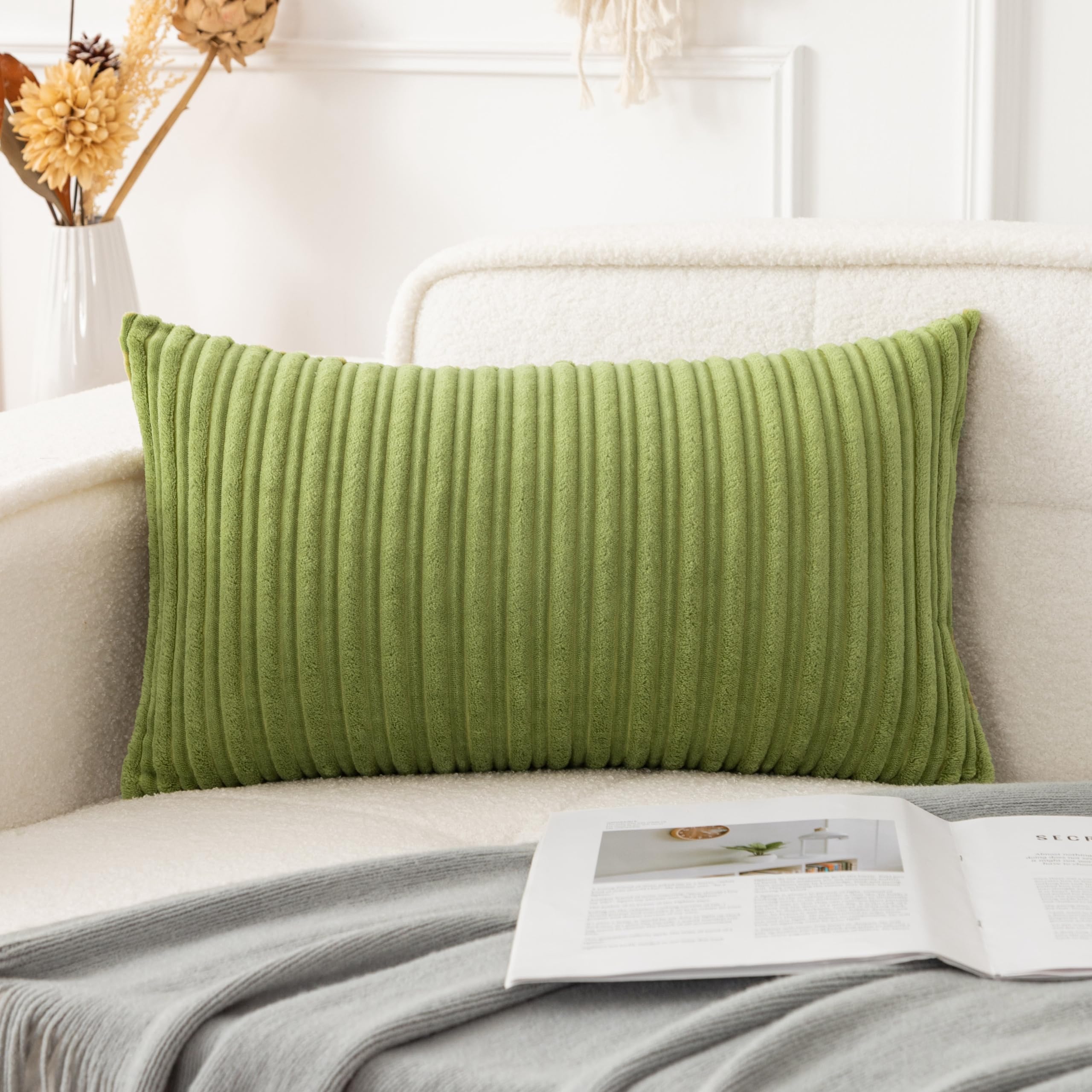 UGS UGASA Velvet Soft Solid Decorative Pillow Covers Lumbar Cushion Case for Sofa/Bedroom/Car, 1 Piece, 12x20 Inch, Green