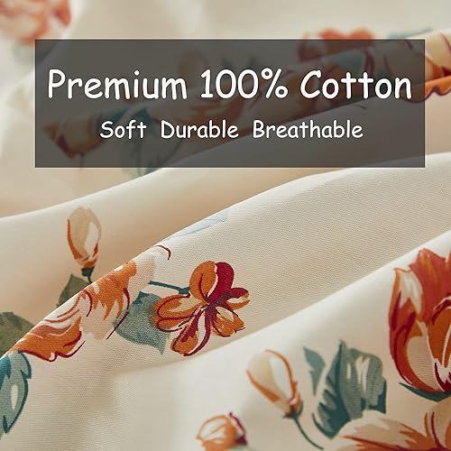 Miniatura 7 de FADFAY Juego de sábanas de rosas tamaño matrimonial, elegante juego de sábanas florales beige vintage, ropa de cama de casa de campo de peonía 100%