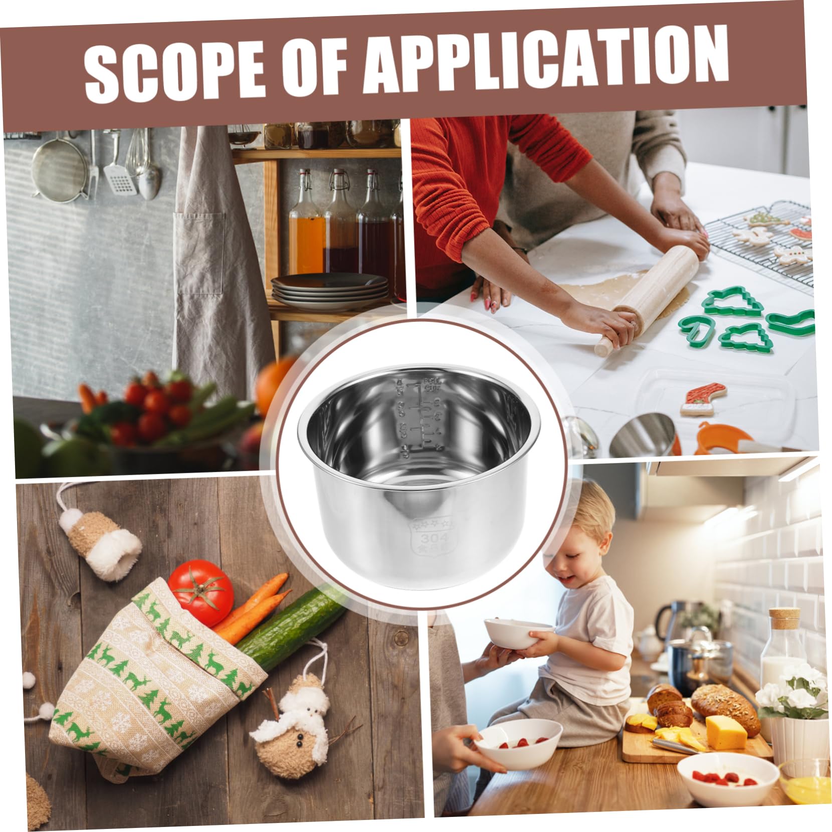 Sosoport Olla Interior y Buena Transferencia de Calor Accesorio Práctico de Acero Inoxidable de 4l Fondo Grueso para Cocina Eléctrica para Olla de Cocción
