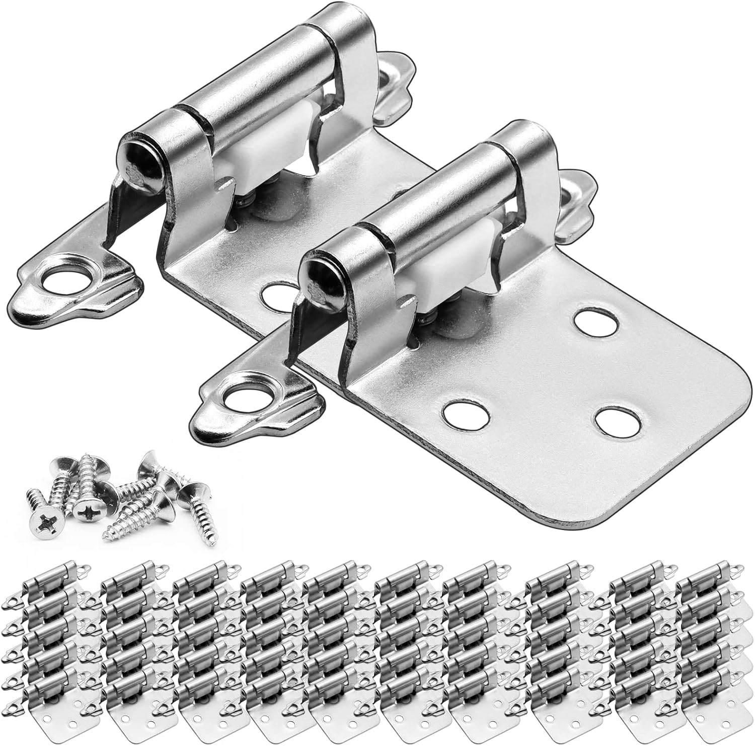 Brushed Satin Nickel Hinges,50 Pack(25 Pairs) 1/2" Overlay Self