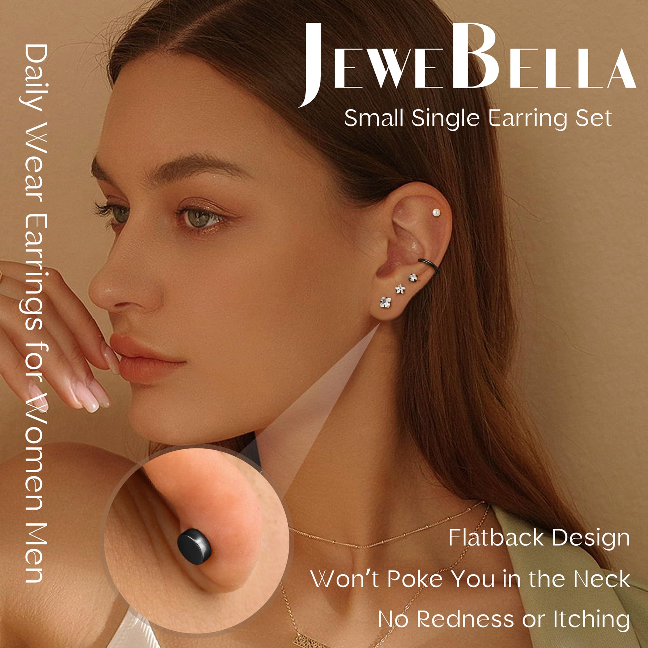 HHRFCS 25 sztuk Hipoalergiczny Helix Piercing Biżuteria Tragus Conch Piercing Biżuteria Daith Złoto Srebro Hoop Kolczyki na chrząstkę Płaski tył Zestaw kolczyków sztyftowych Ze stali chirurgicznej