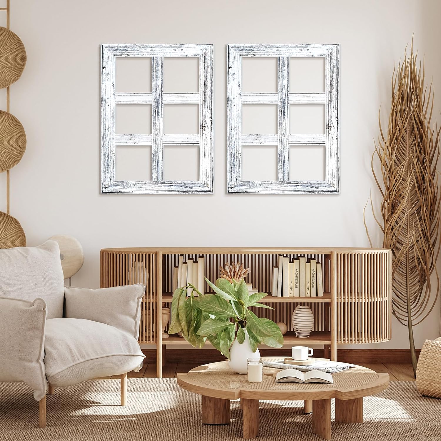 Thyle 6 Pcs Wooden Window Frame Wall Decor Rustic Wall Decor 15.75" x 11.81" White Wooden Decorations for Vintage Home Living Room Bedroom Bathroom Country Farmhouse
