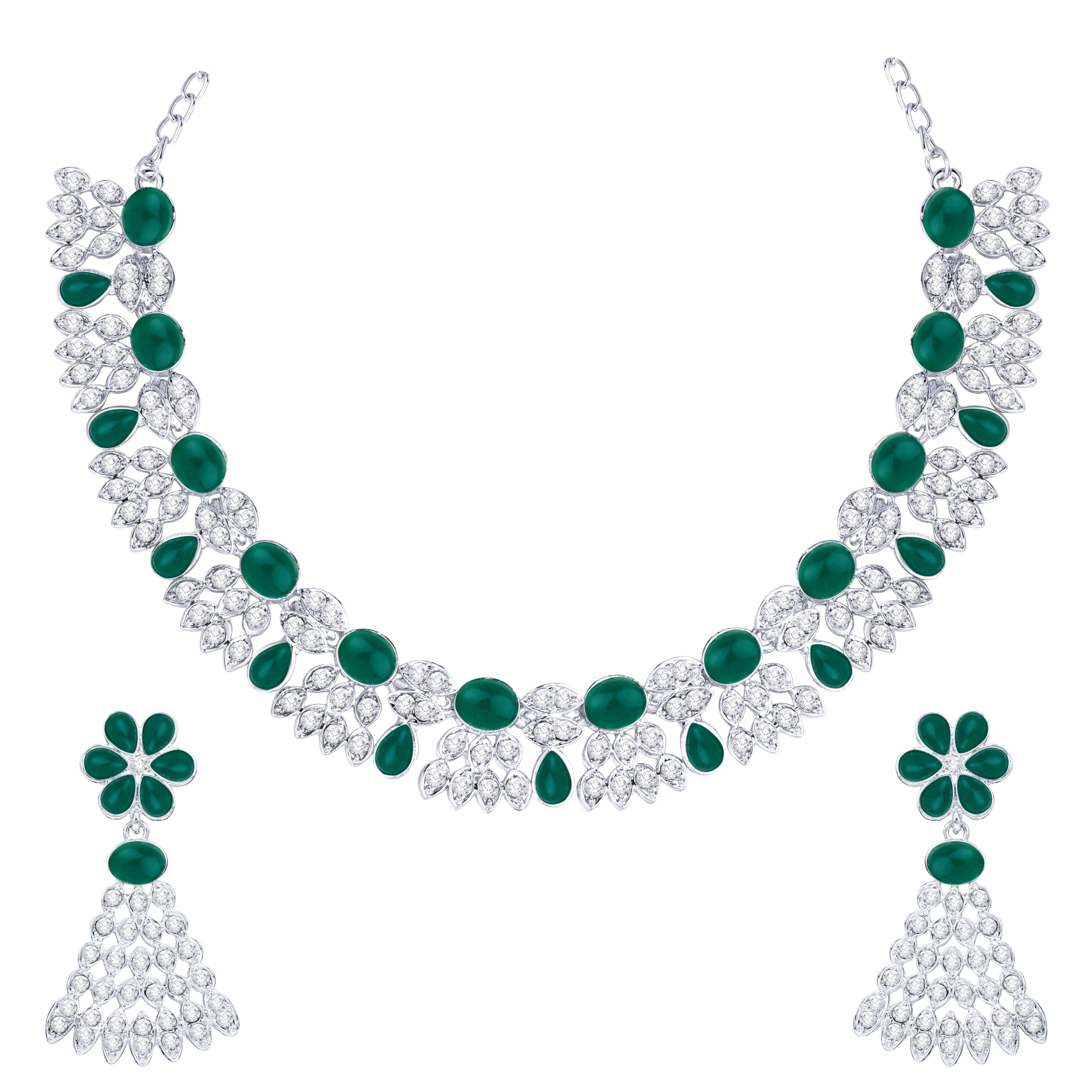 Atasi International Silver Plated Green Color AD Diamond Necklace Jewellery Set for Women/Girls Suited for Party, Wedding, Engagement (RDG5774) (B0D1NW2TZV) Amazon Price History, Amazon Price Tracker