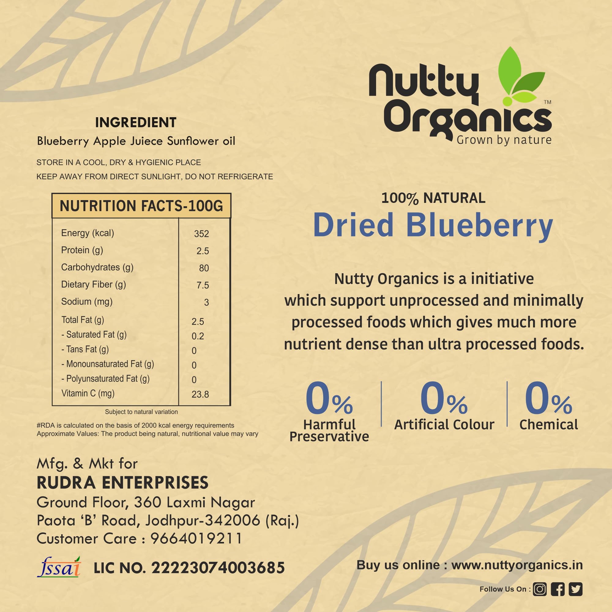 Nutty Organics No Refined Sugar Dried Blueberry, 100Gram, No Additives, 100% Pure & Healthy Snack For All Age (Dried Fruit) - Image 3 thumbnail