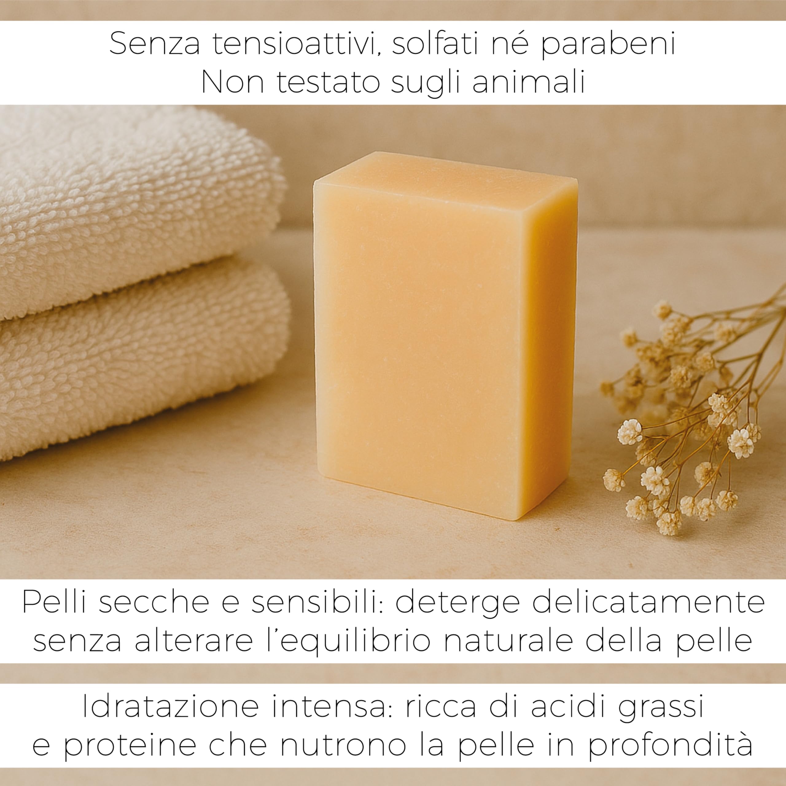 Sapone Latte D'asina 125 g. Sapone Naturale Artigianale con Olio d’Oliva, Saponetta Corpo Nutriente e Idratante per Viso e Corpo, Uso Quotidiano, Ideale per Pelle Sensibile e Delicata