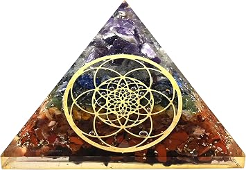 Amazing Gemstone Large Orgone Pyramid | Natural Chakra Pyramid Crystal | Seed of Life Orgonite Pyramid | Organ Pyramids Positive Energy Healing