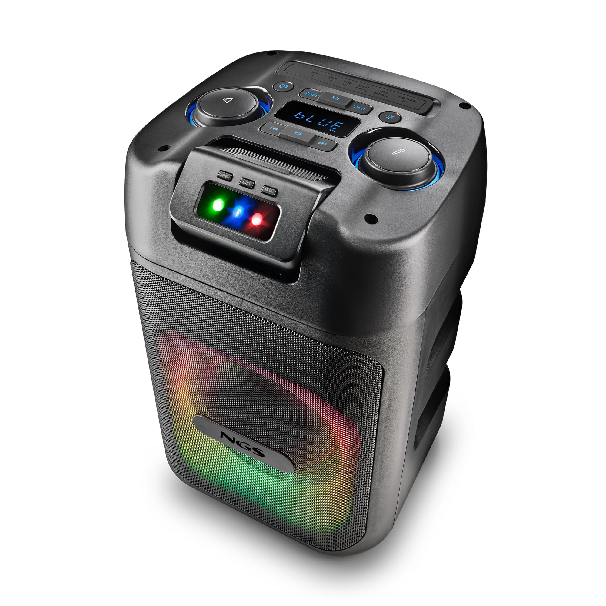 NGS Wild Club – Altoparlante portatile Fiesta Bluetooth 5.2, 80 W, luci laser e RGB, 2 ingressi microfono karaoke, 5400 mAh batteria 6H, USB/AUX/TF