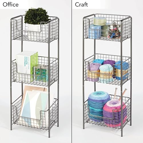 Miniatura 5 de mDesign - Estantería vertical de 3 niveles para baño, organizador de almacenamiento de metal decorativo con 3 cestas para guardar y organizar