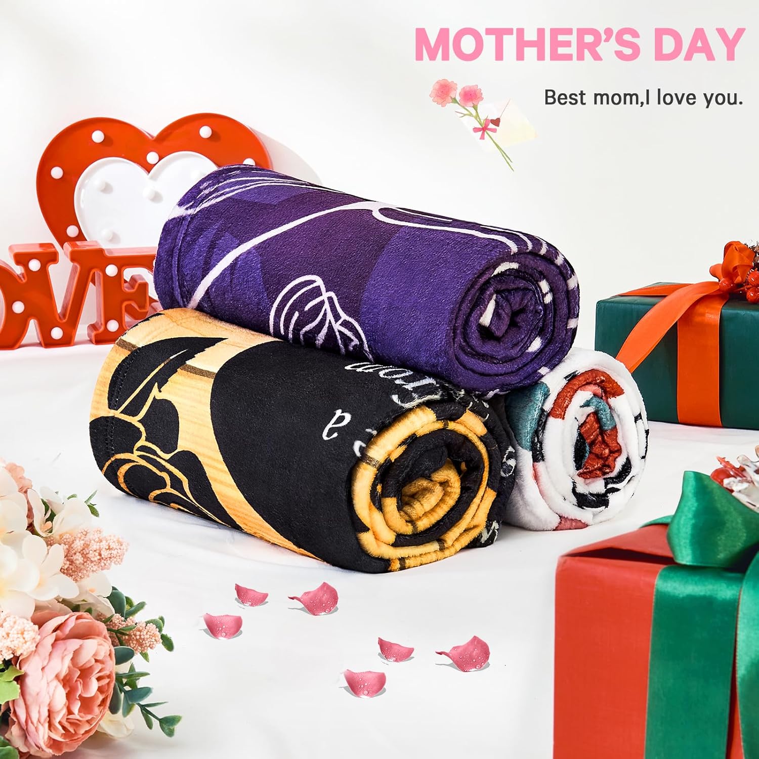 inhand Gifts for Mom from Daughter Son, Mom Birthday, Christmas,Anniversary,Happy Birthday Present Expresses :I Love You,Soft Flannel Throw Blanket for Bed Couch Sofa(50 x 60 in)