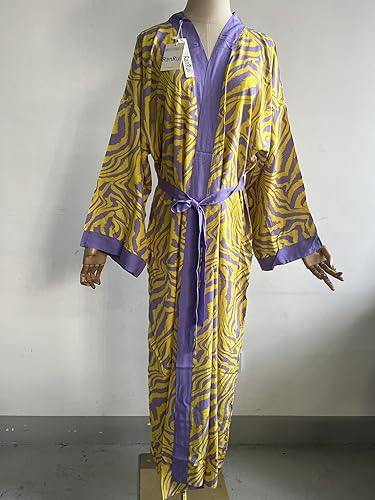 Miniatura 6 de RanRui Kimono de playa con estampado de cebra amarilla, holgado, frente abierto, bata de algodón, bata de traje de baño para mujer, bata de plumero