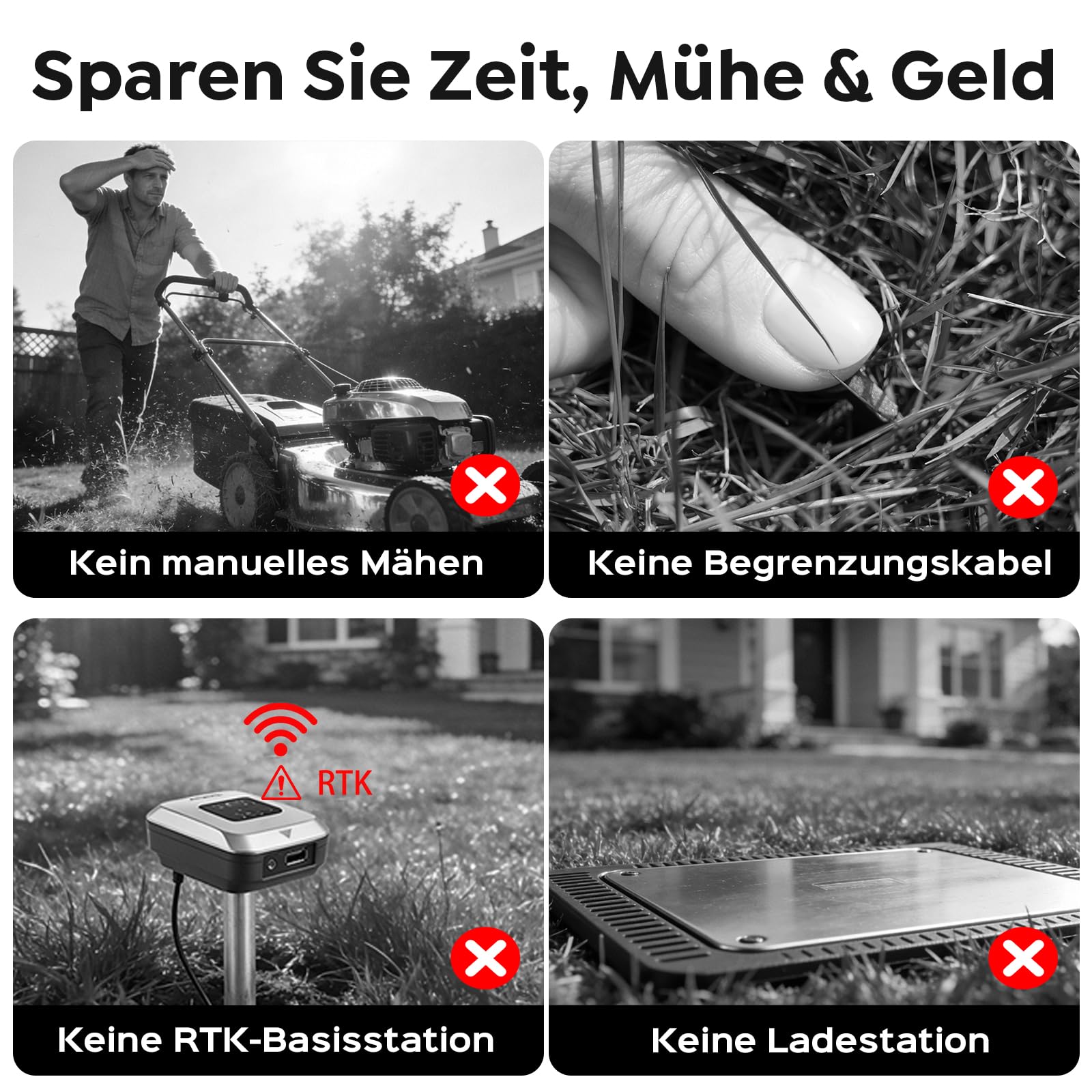 YARDCARE V3 Mähroboter ohne Begrenzungskabel, KI-Visionsnavigation, 150+ Hinderniserkennung, App-Steuerung, bürstenloser Motor, 50 dB, einstellbare Schnitthöhe, für kleine Gärten