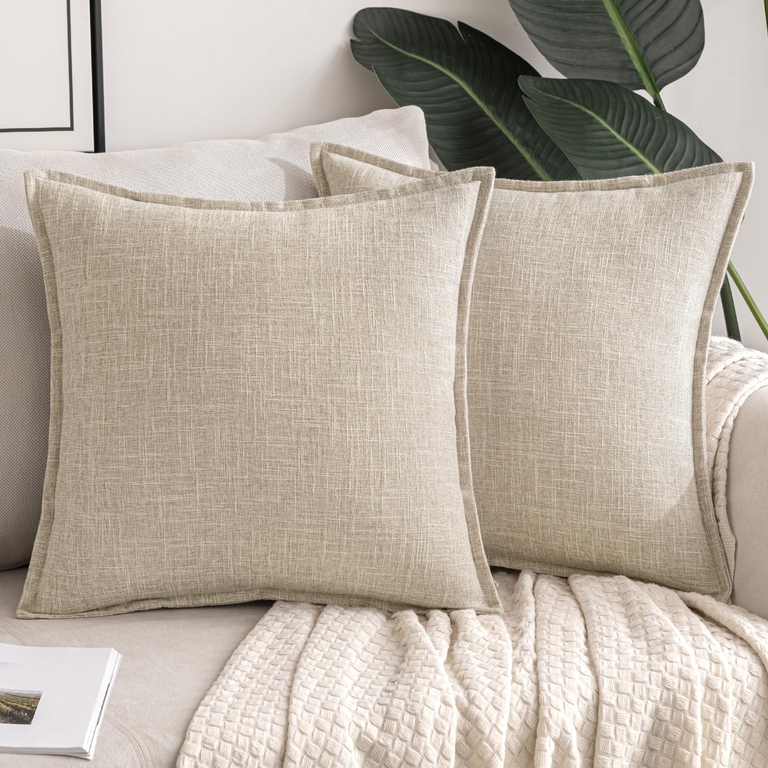 MIULEE 2 Piezas Funda de Cojines Moderna de Lino Cruzado Decoracion de Estilo de Casa Rural Funda de Almohada Decorativa para Sofa Cama Hogar de Rectangulares Cojín 40 x 40 cm Beige