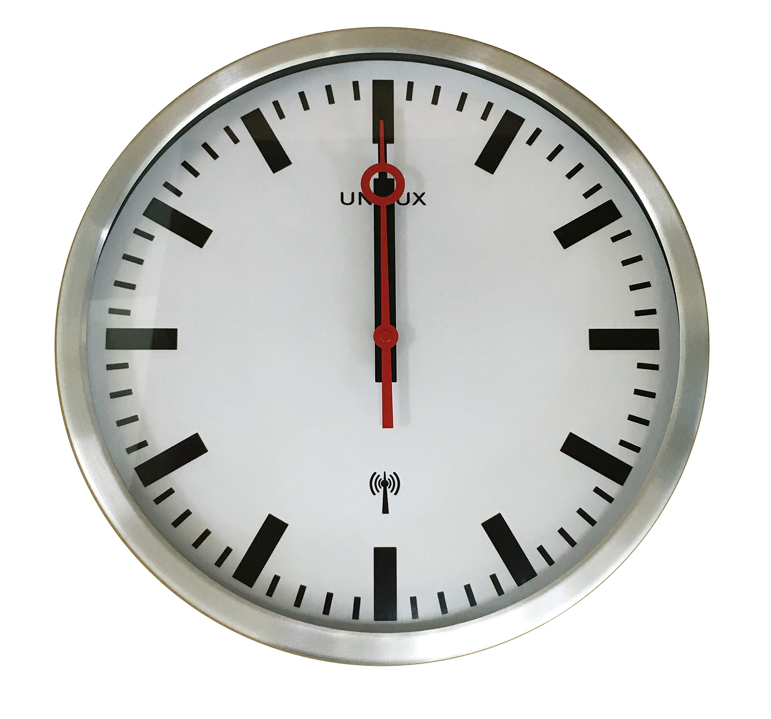 Unilux Wanduhr Station Bahnhofsuhr mit Funksteuerung und leisem Uhrwerk
