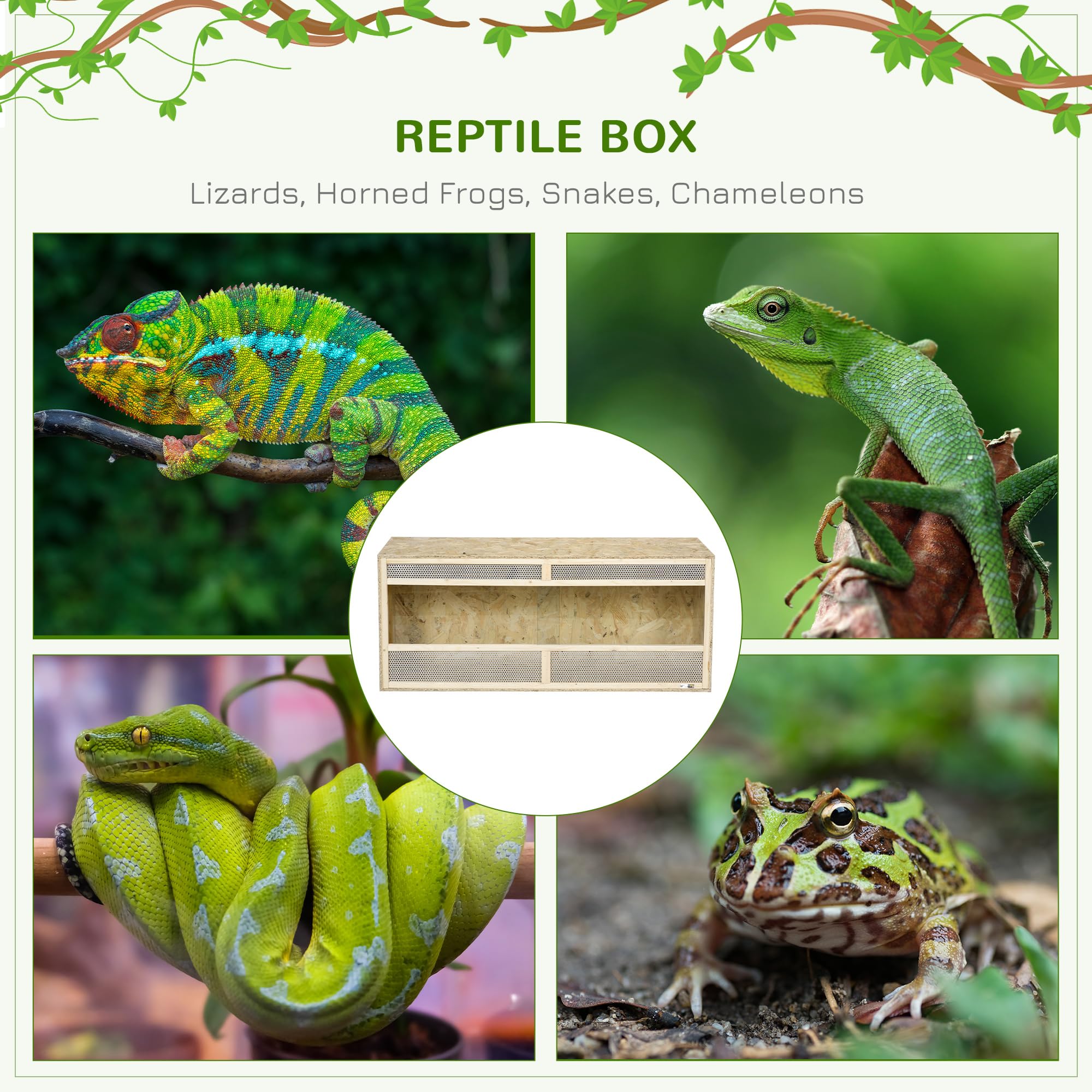PawHut - Terrario de Madera OSB para Reptiles con Puerta corredera de Cristal, 120 x 50 x 50 cm