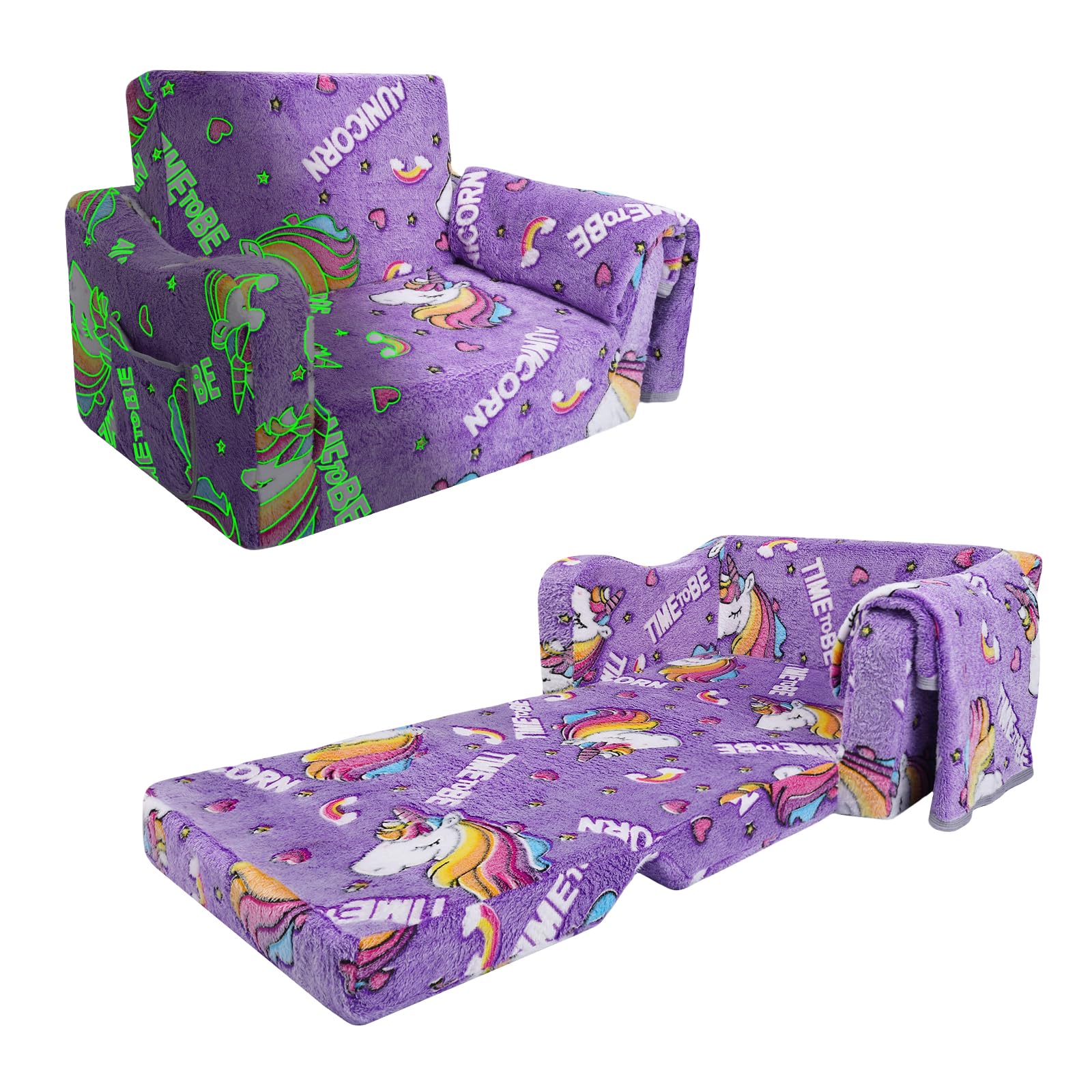 Divano Letto Per Bambini 2-in-1 - Trasformabile, Con Coperta, Luci Al Buio, Dinosauro - Foto 5