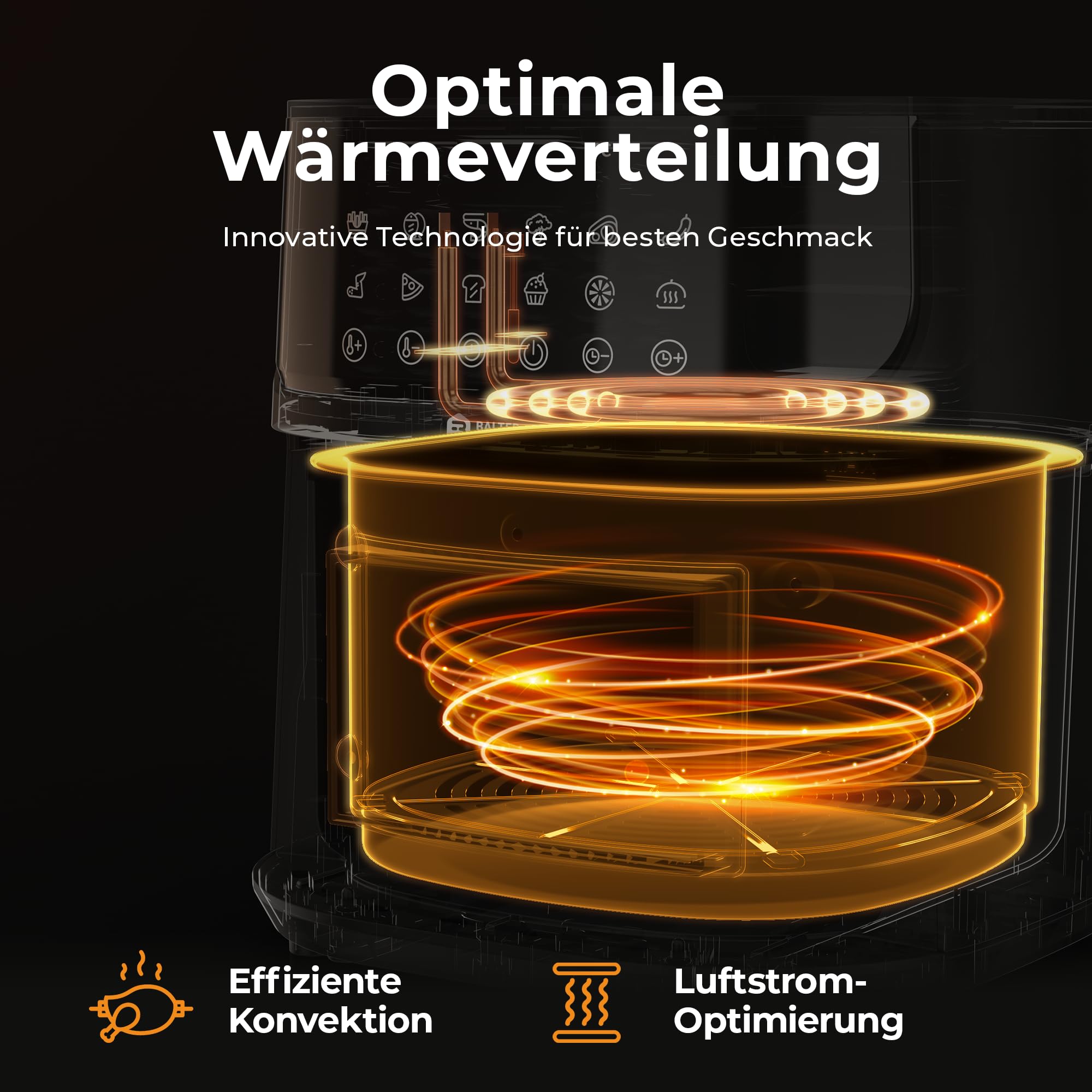 Balter Heißluftfritteuse Airfryer, 5,5 L, Friteuse Heissluftfritteuse XXL mit Sichtfenster, 12 Programme, all-in-1 Air Fryer, inkl. 100 Rezepte, HL-551T
