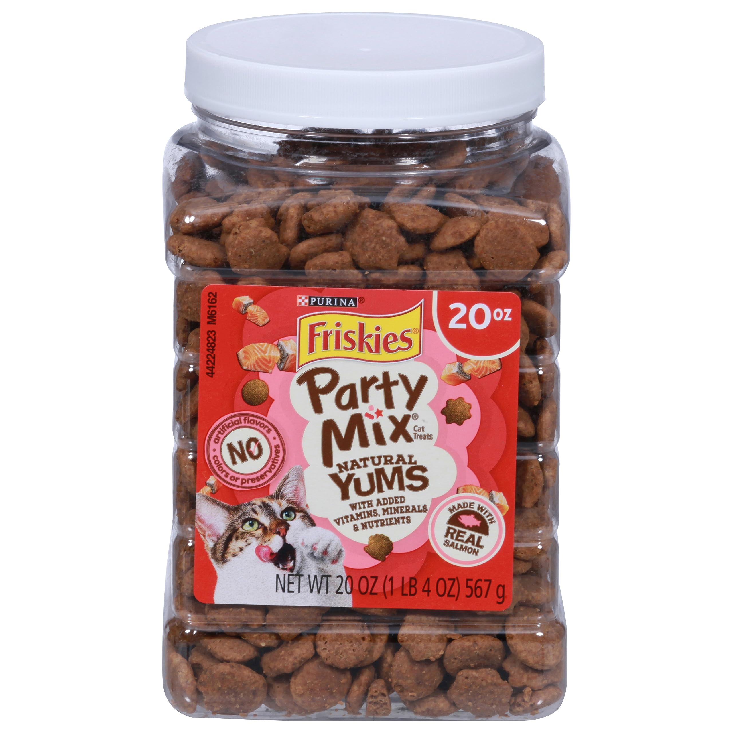 FriskiesPurina Made in USA Facilities, Natural Cat Treats, Party Mix Natural Yums With Real Salmon - 20 Oz. Canister