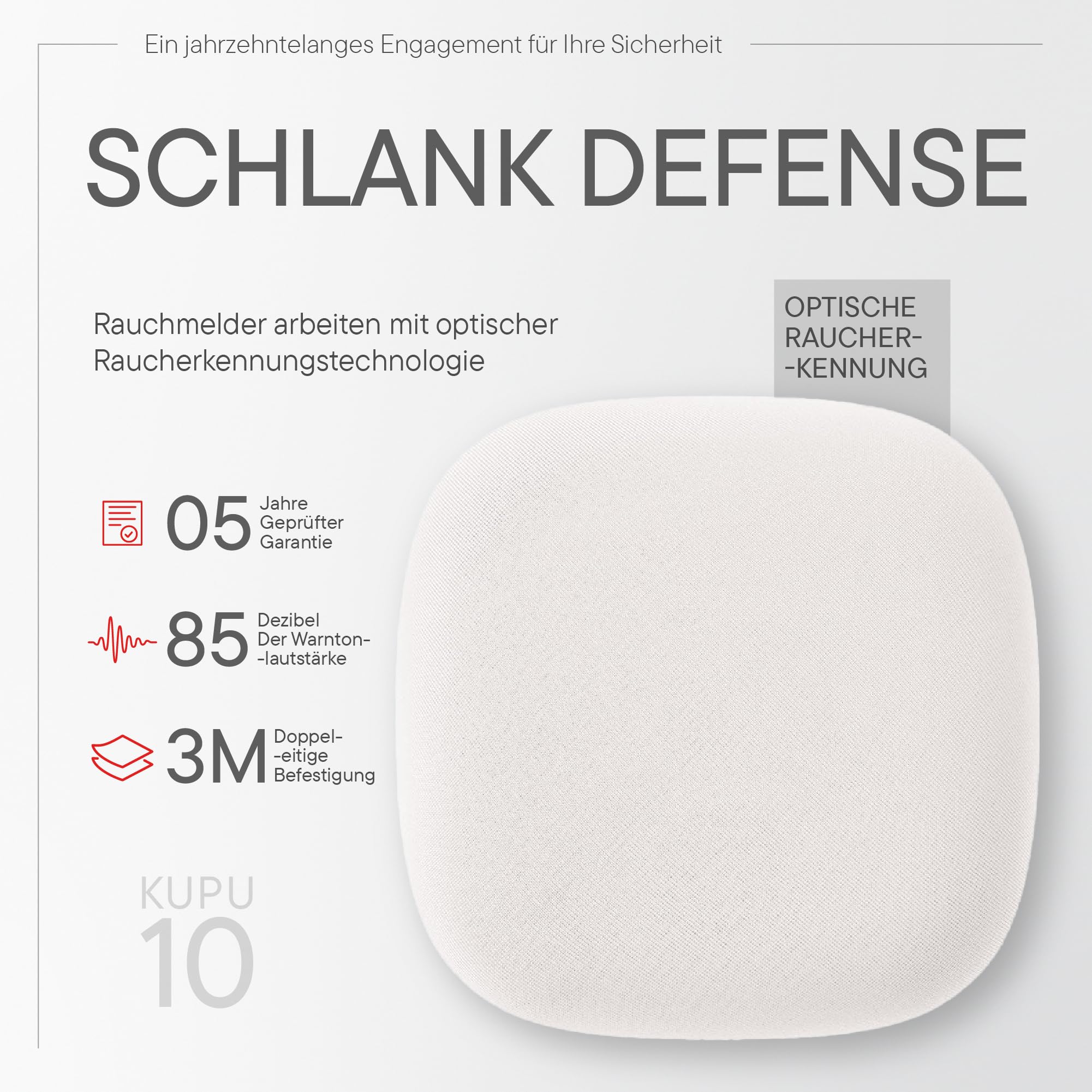 Jalo Kupu 10 Rauchmelder - 6er Pack – optischer Brandalarm für zu Hause – 10 Jahre Lithium-Batterie – skandinavisches Design – Weiß