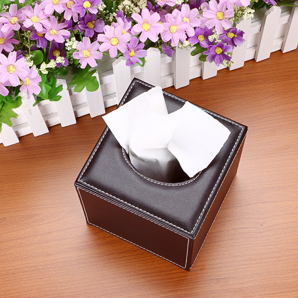 BTSKY - Caja de Pañuelos de Poliuretano y Cuero, Forma Rectangular, Ideal para Sala de Estar, Baño, Oficina, Hotel