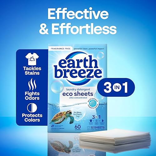 Miniatura 3 de Earth Breeze Hojas de detergente para ropa sin fragancia, 180 cargas, jabón ecológico sin líquido, apto para viajes para ciclos fríos y calientes