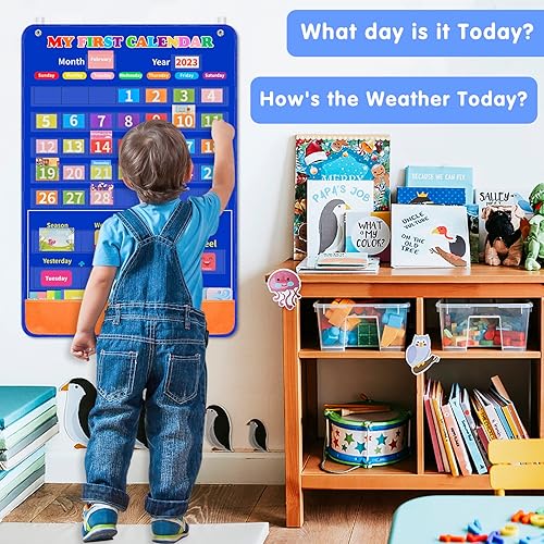 Miniatura 3 de Craftstory Calendario de aula con 104 tarjetas para niños, aprendizaje preescolar, suministros de escuela en casa, suministros imprescindibles para