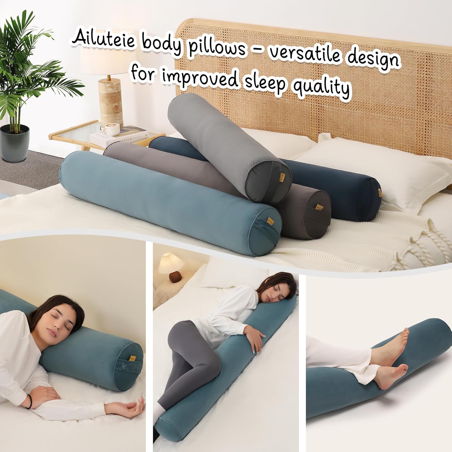 Body Pillow for Adults,Long Round Pillow,Big Cylindrical Pillow,Large Full Bolster Pillows for Side Sleepers (Slate Blue, 59"*7.87") - Image 6