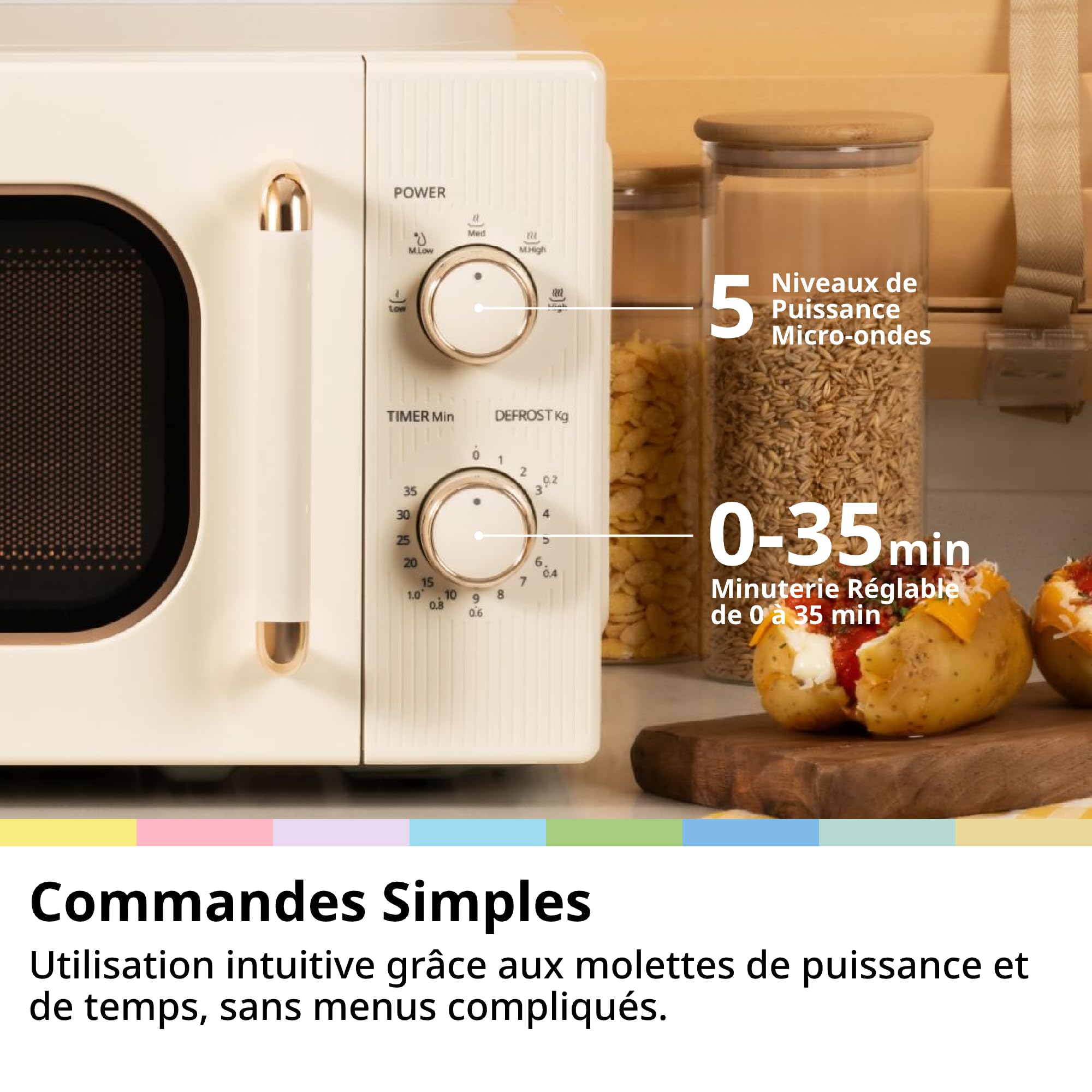 COMFEE' CMO-M202NC(CM) Micro-Ondes Vintage Rétro Élégant Avec 5 Niveaux De Puissance, 700 W, 20 L, Minuterie Réglable 0-35 Min, Commandes Simples, Éclairage Intérieur, Crème Abricot