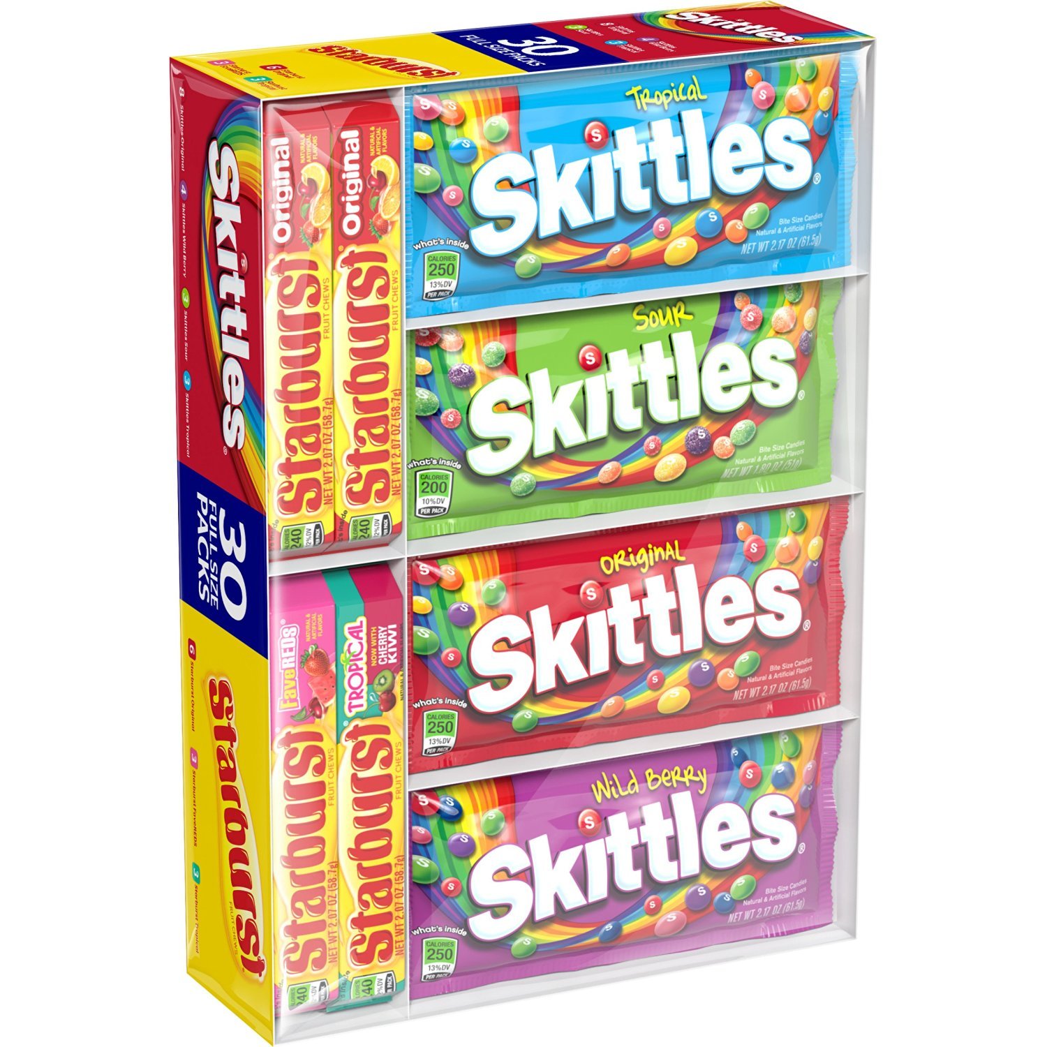 Skittles Starburst, Fruity Candy Variety Box, 30 Single Packs