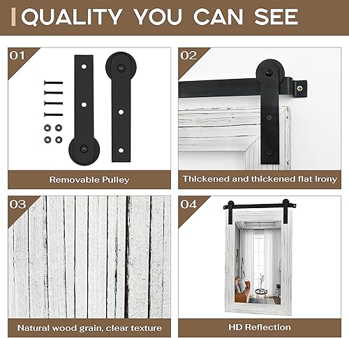 Miniatura 6 de Espejo de baño de granja, 30 x 21 pulgadas, marco de madera rústica, espejo de puerta de granero para entrada, sala de estar, decoración de pared de