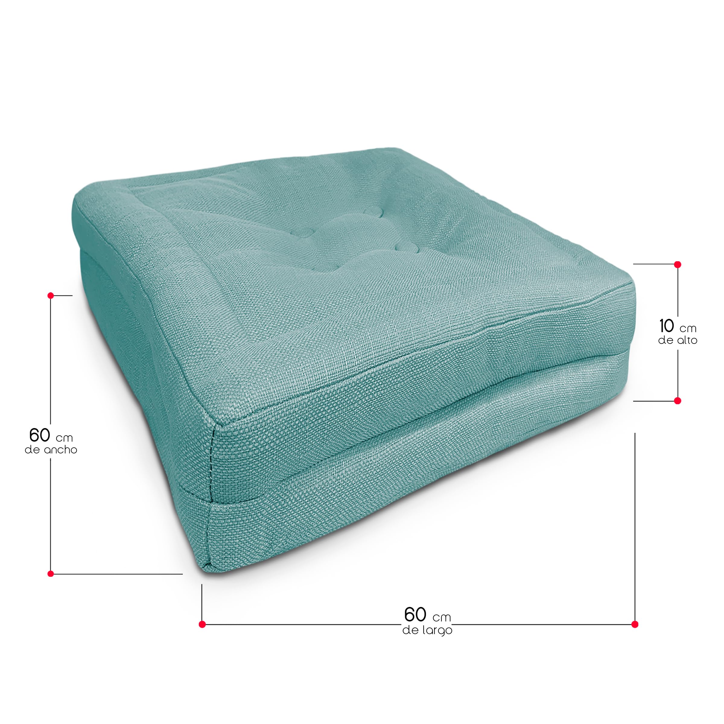 TIENDA EURASIA – Cojín de Suelo Cuadrado | Acolchado | Poliéster | Cojines de Suelo | Medidas 60x60x10 cm | Cojines Exterior Jardín | con Asa de Transporte y Cremallera (Turquesa)