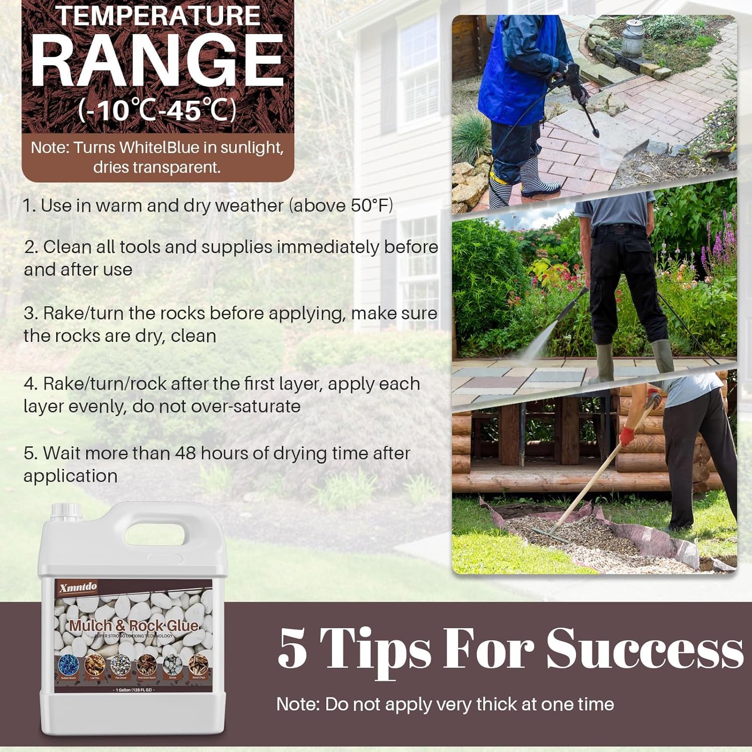 Rock Glue for Landscaping, 2 Gallon Mulch Glue, Gravel Binder & Stone Adhesive, Fast-Dry, Wide Coverage & Pet Safe Mulch Glue for Rocks, Weather-Resistant for Patios, Garden, Walkways and Paths