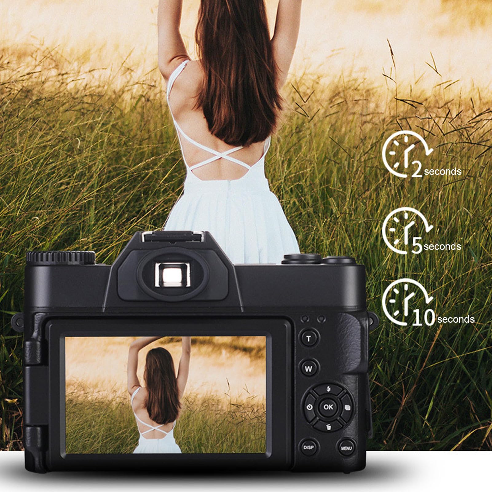 Cyfrowy Aparat Fotograficzny 4K do Fotografii, Aparat do Vlogowania 48 MP z Wi-Fi 3-calowy Ekran Odchylany o 180° Kompaktowy Aparat z 16-krotnym Zoomem Cyfrowym i Autofokusem