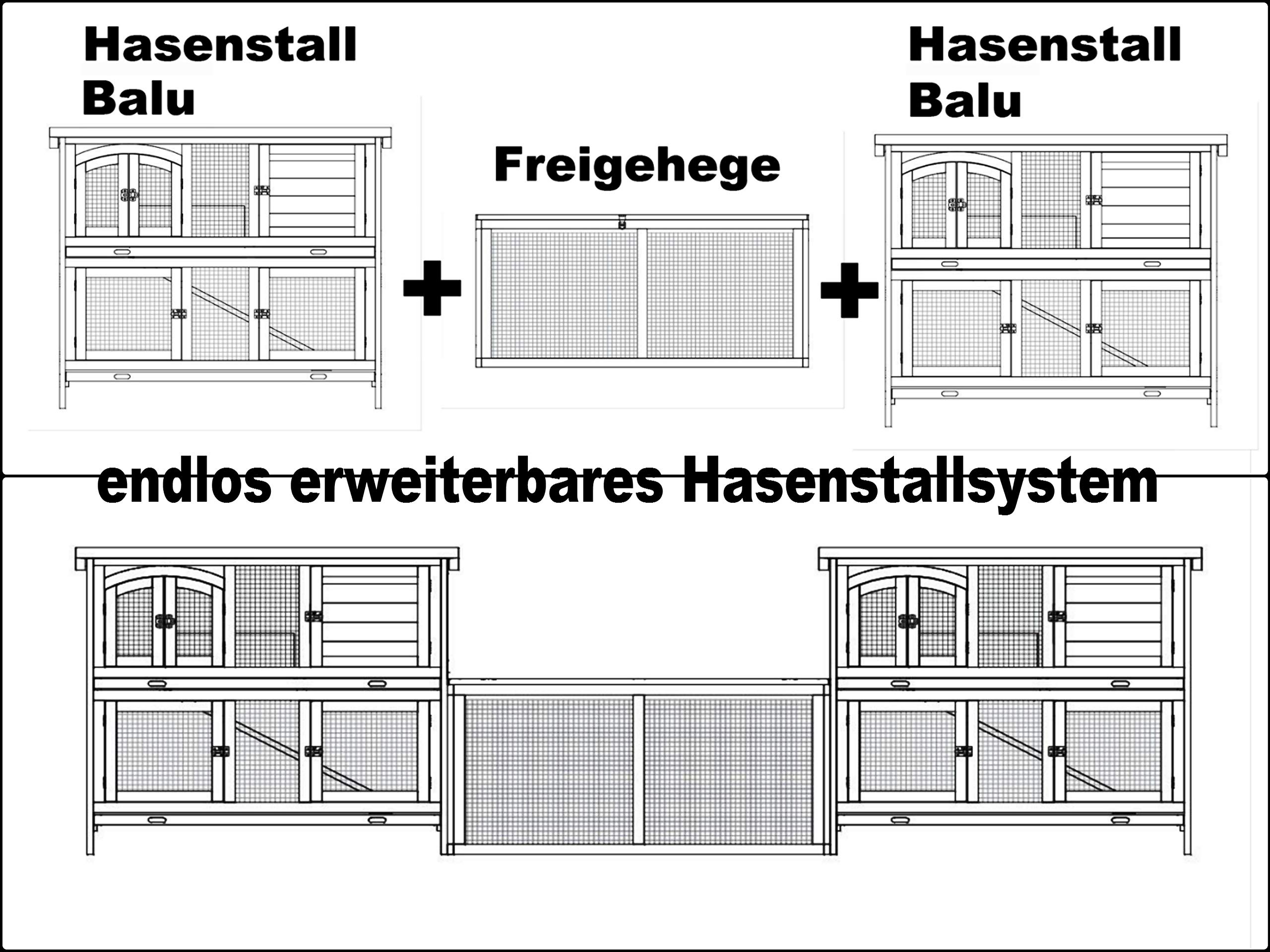 nanook System-Hasenstall Hasenstall Kaninchenstall XXL Meerschweinchenstall Balu erweiterbar draußen wetterfest 120 x 50 x 104 cm