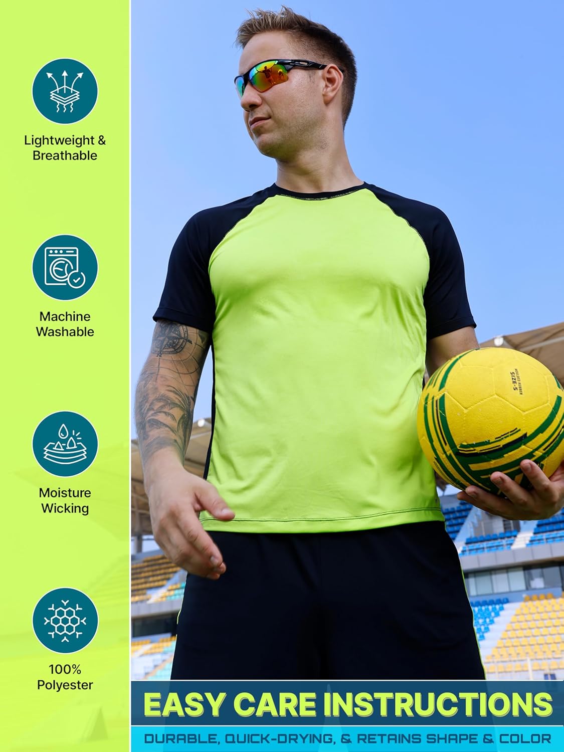 Men’s Gym Clothes Set - 4-Pcs Athletic Outfits w/ 2 Workout Shirts & 2 Shorts - Lightweight, Quick-Dry, Breathable - Image 5