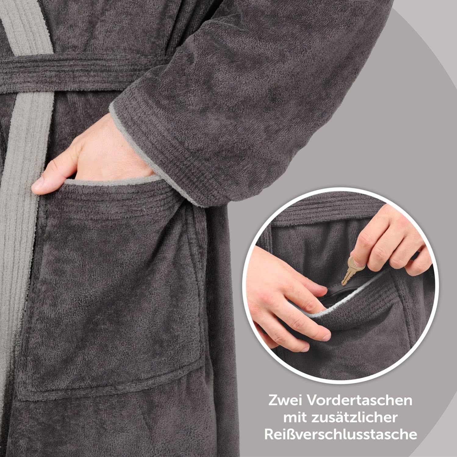 Blumtal Bademantel Herren, kuschelig weicher Bademantel Herren mit Kapuze aus 100% Baumwolle mit gefütterter Kapuze und samtigen Frottee - Velours, Oeko-TEX® Zertifizier