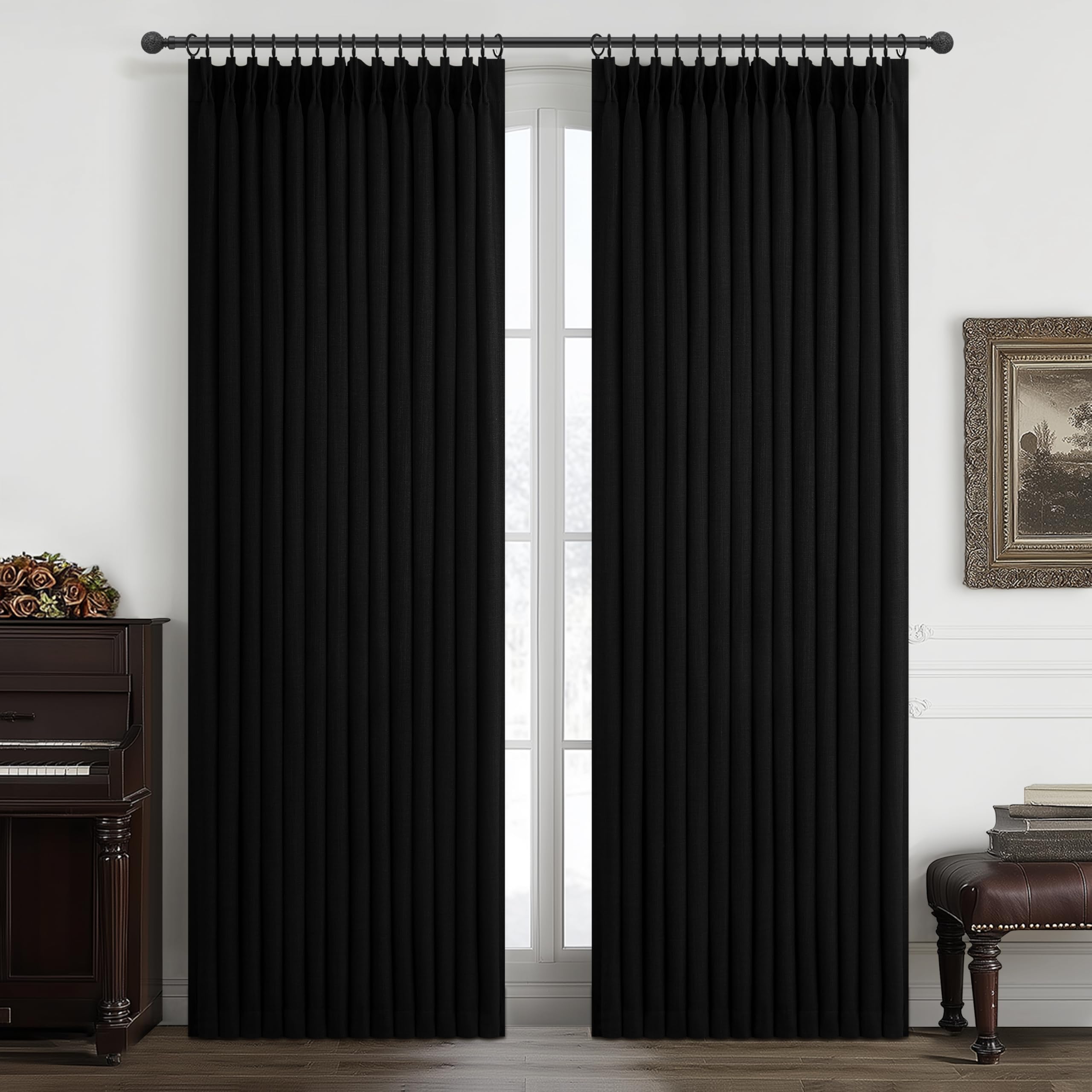 Thick Linen Viral Room Divider Black Out Curtains 90 Inch Long for Dorm, Modern Pinch Pleat Blackout Drapes 90 Inch Length 2 Panels Set Noise Cancelling Privacy Two Layer Windows Burg for Apartments