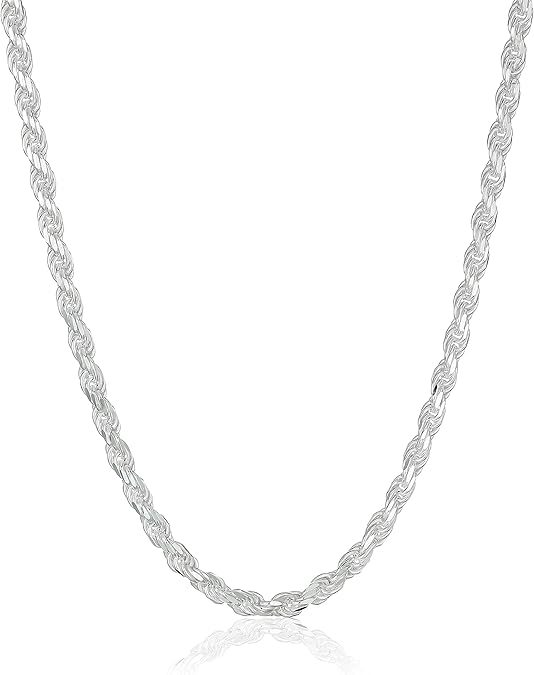 Amazon Essentials Sterling Silver Diamond Cut Rope Chain Necklace (previously Amazon Collection)