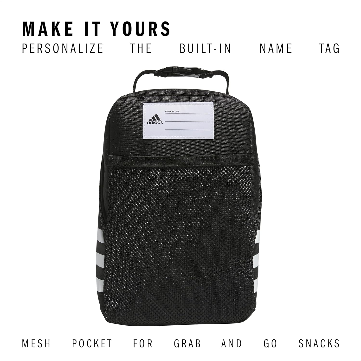 adidas Santiago Lunch Bag Cooler for Women and Men, Insulated Food Container Box with Mesh Pocket, Black/White, One Size - Image 5